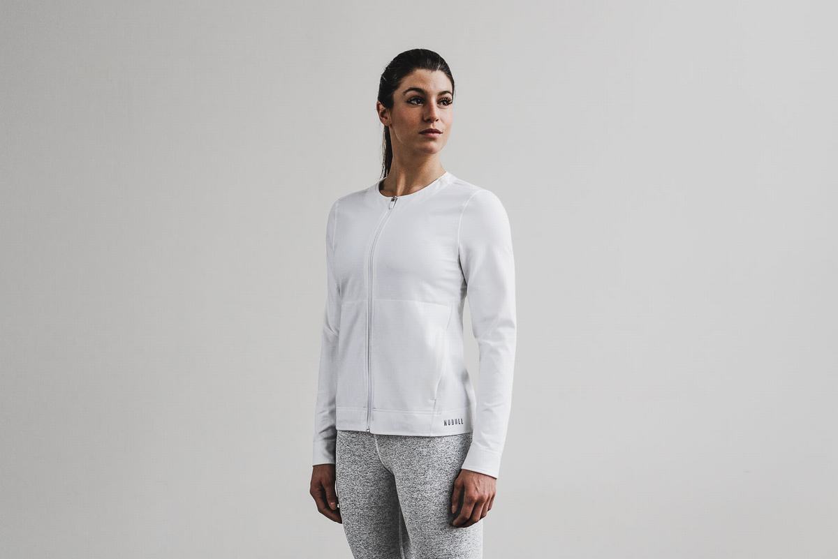 Nobull Twill Zip-up Women\'s Jackets White | Australia (CL6705)